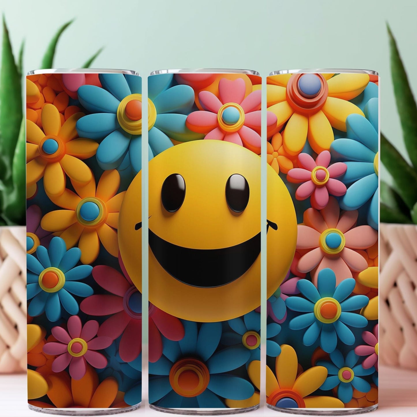 3D smiley 20 oz colorful tumbler