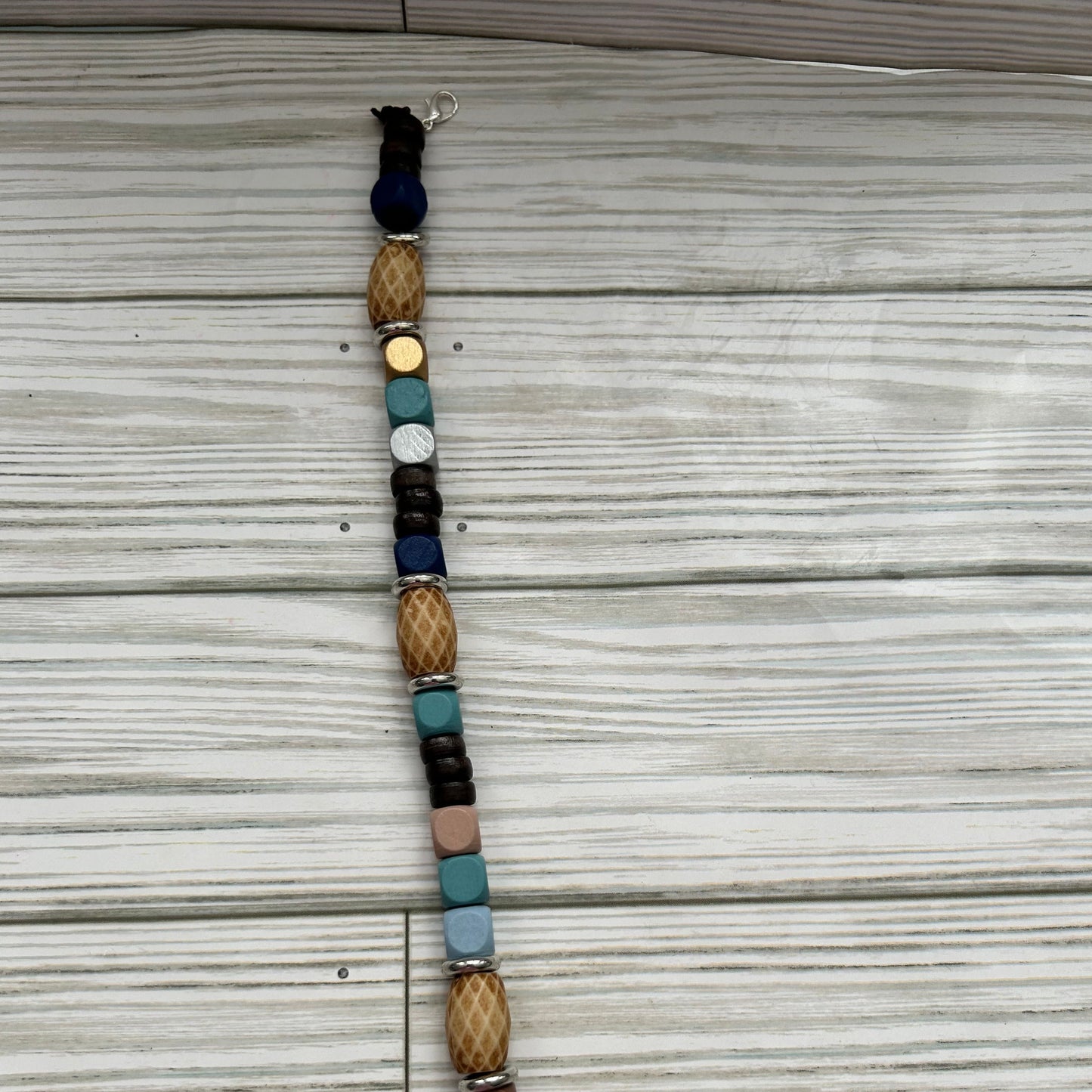 Hat chain for trucker hats with wood beads