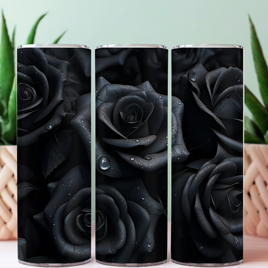 Beautiful tumbler with black roses over the entire cup