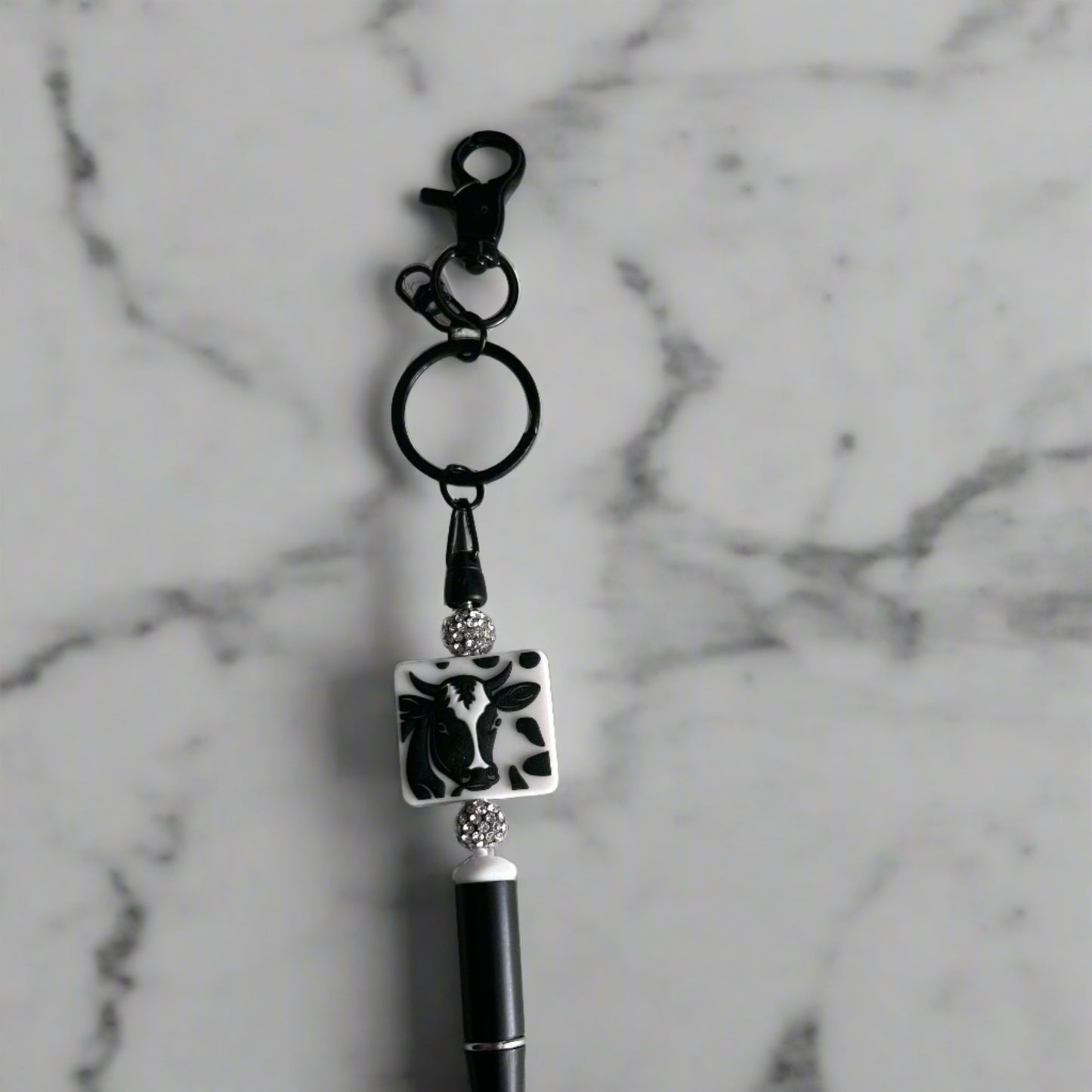Silicon and rhinestone beaded pen with clasp