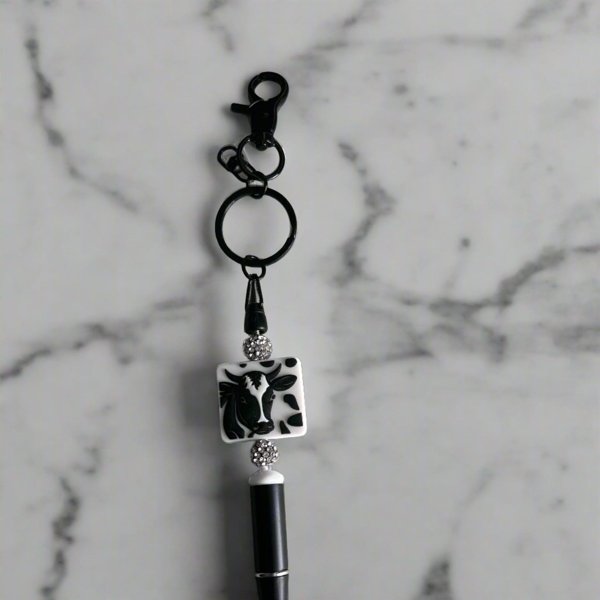 Silicon and rhinestone beaded pen with clasp