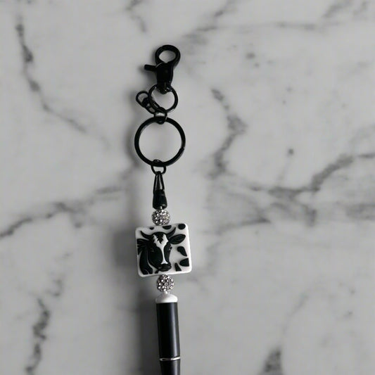 Silicon and rhinestone beaded pen with clasp