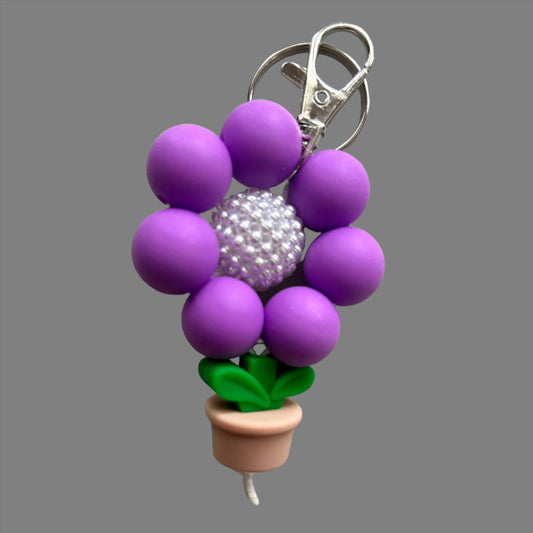 Flower keychain with plant pot