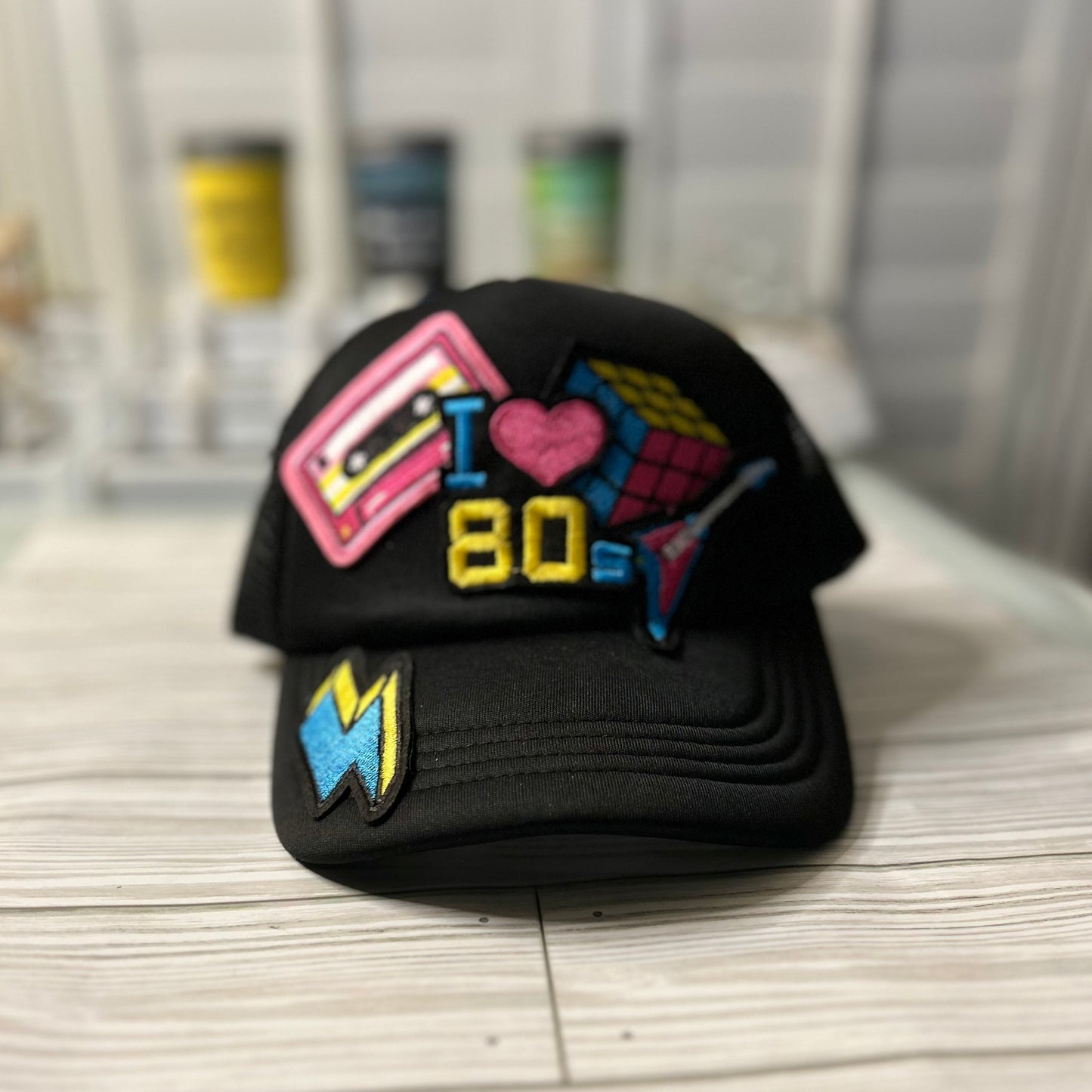 Trucker Hat with 80's Patches - Retro Style Snapback Cap