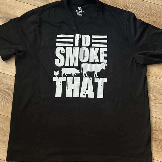 Black t-shirt with I'd smoke that in white