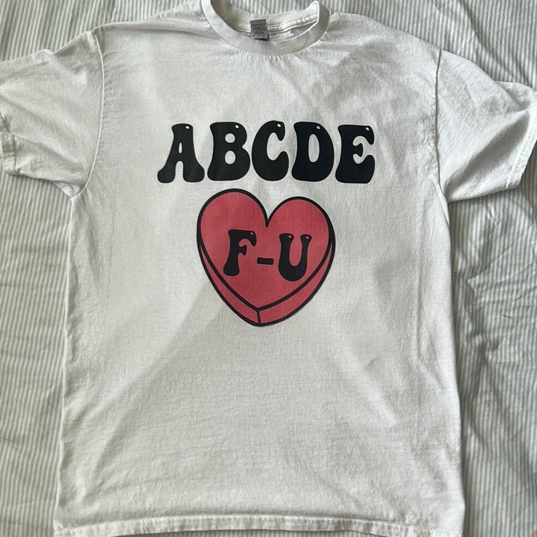 ABCDE F-U white tshirt