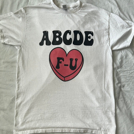 ABCDE F-U white tshirt