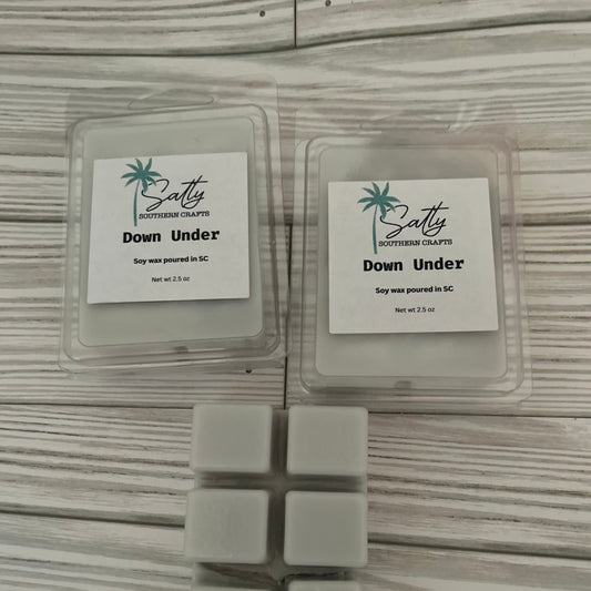 Down under wax melt An exquisite blend of salted caramel and vanilla bean paired with almond and pistachio while all brought together by the scent of sandalwood