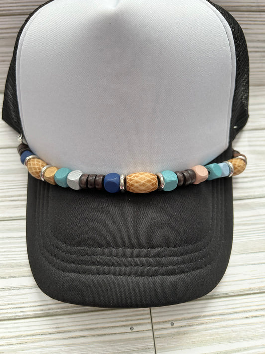 Hat chain for trucker hats with wooden beads