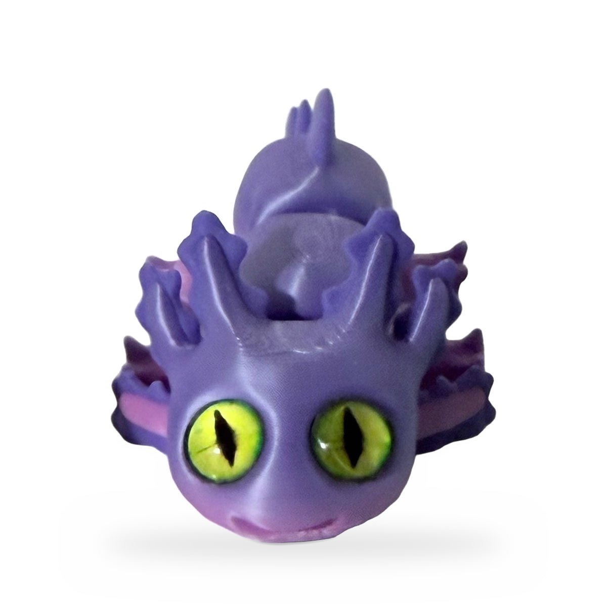 Axolotl flexi toy with yellow eyes, front view