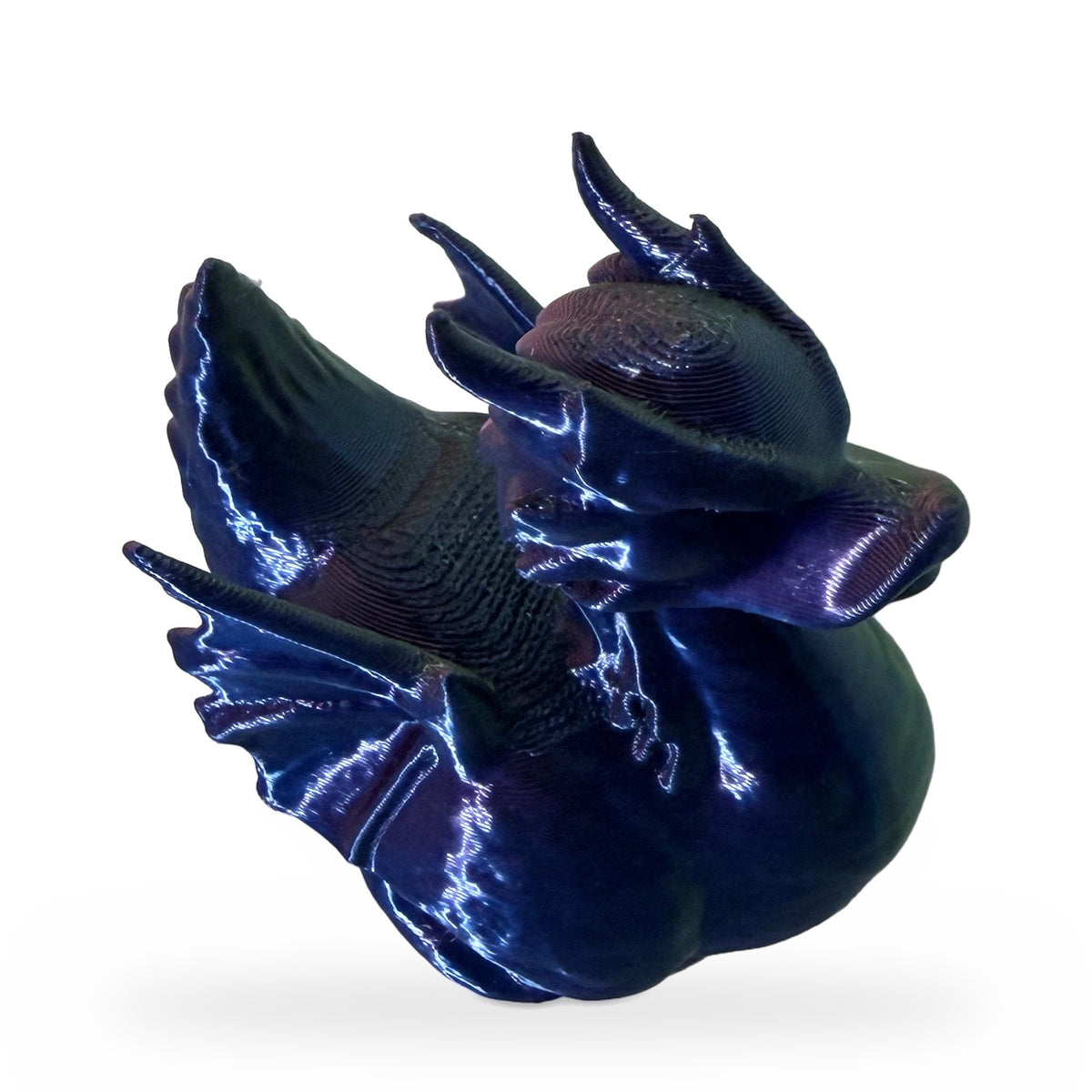 Purple and blue silk 3D printed dragon duck with wings