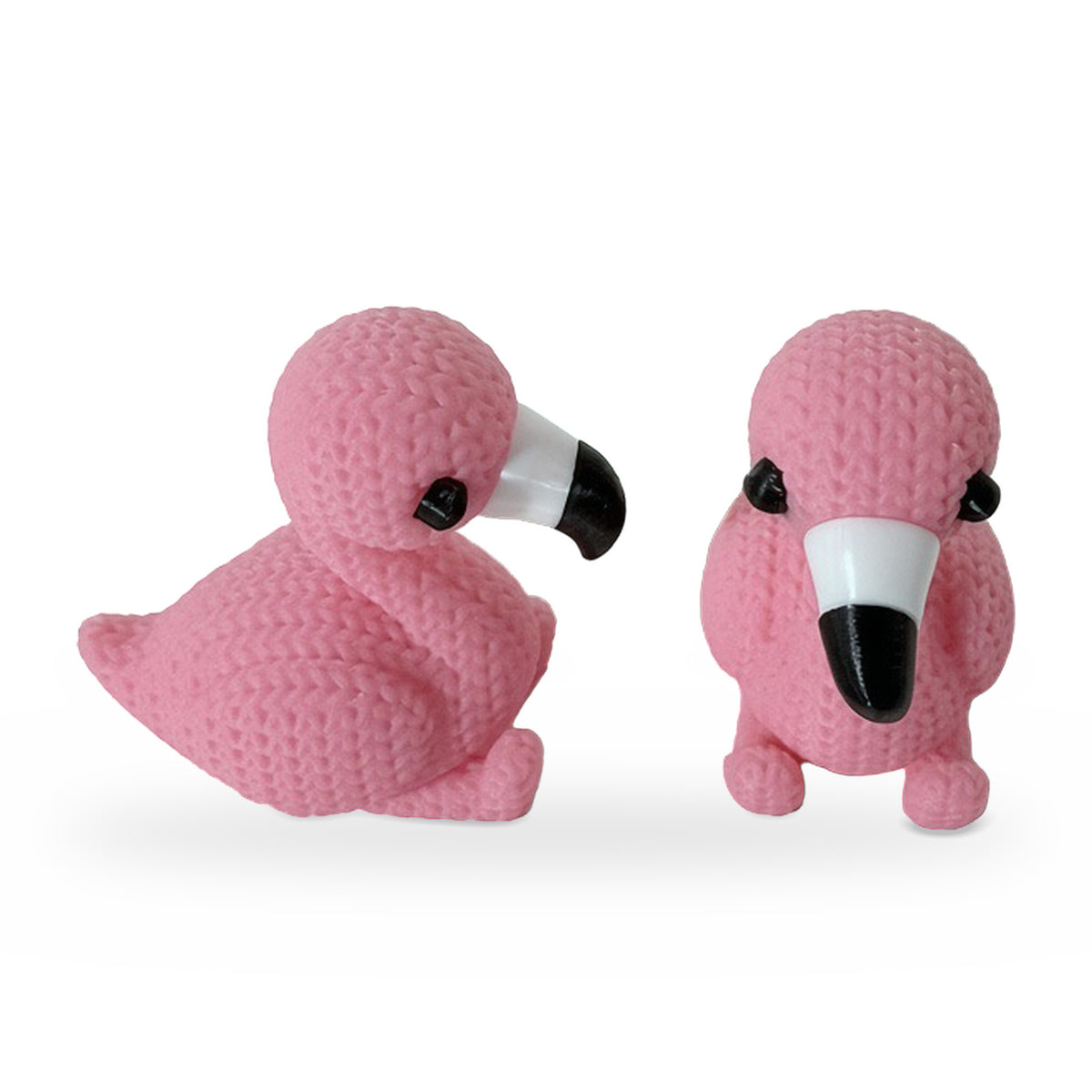 Two pink 3D printed flamingo ducks