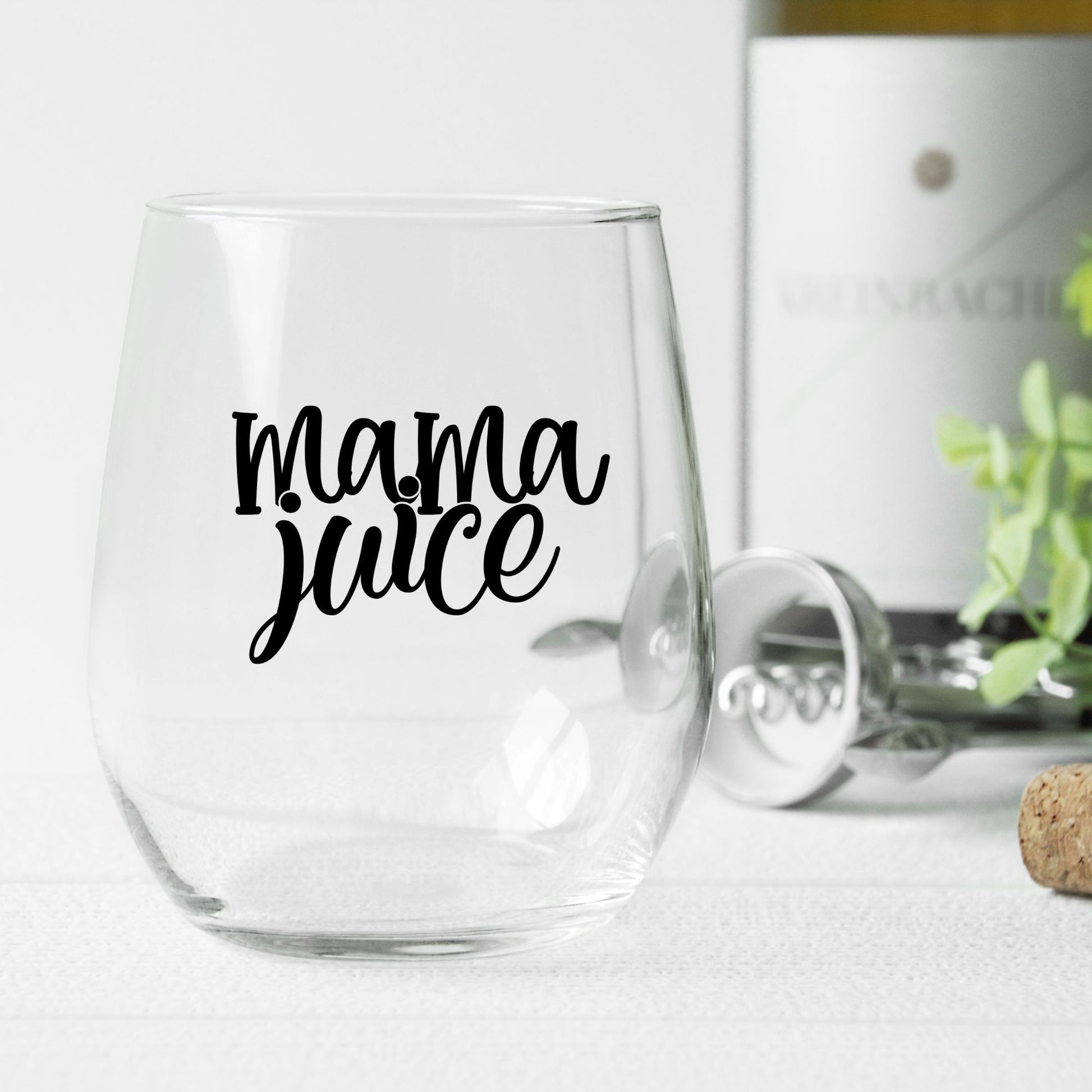 Mama juice stemless wine glass