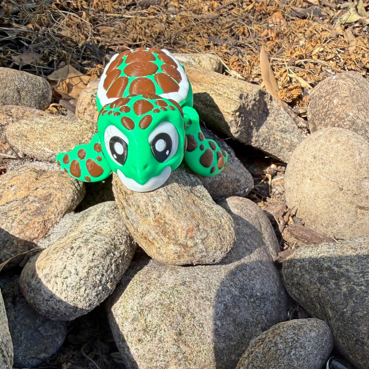 Bright green 3D printed flexi sea turtle